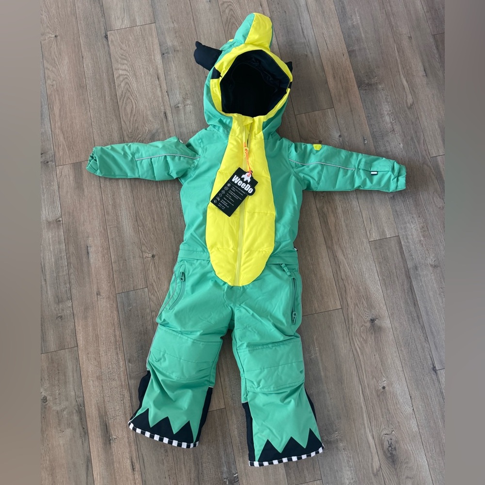 Weedo Monido monster or dinosaur snowsuit and mittens NWT